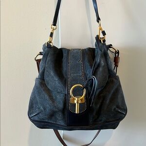 Chloe Navy Blue Suede Shoulder Bag